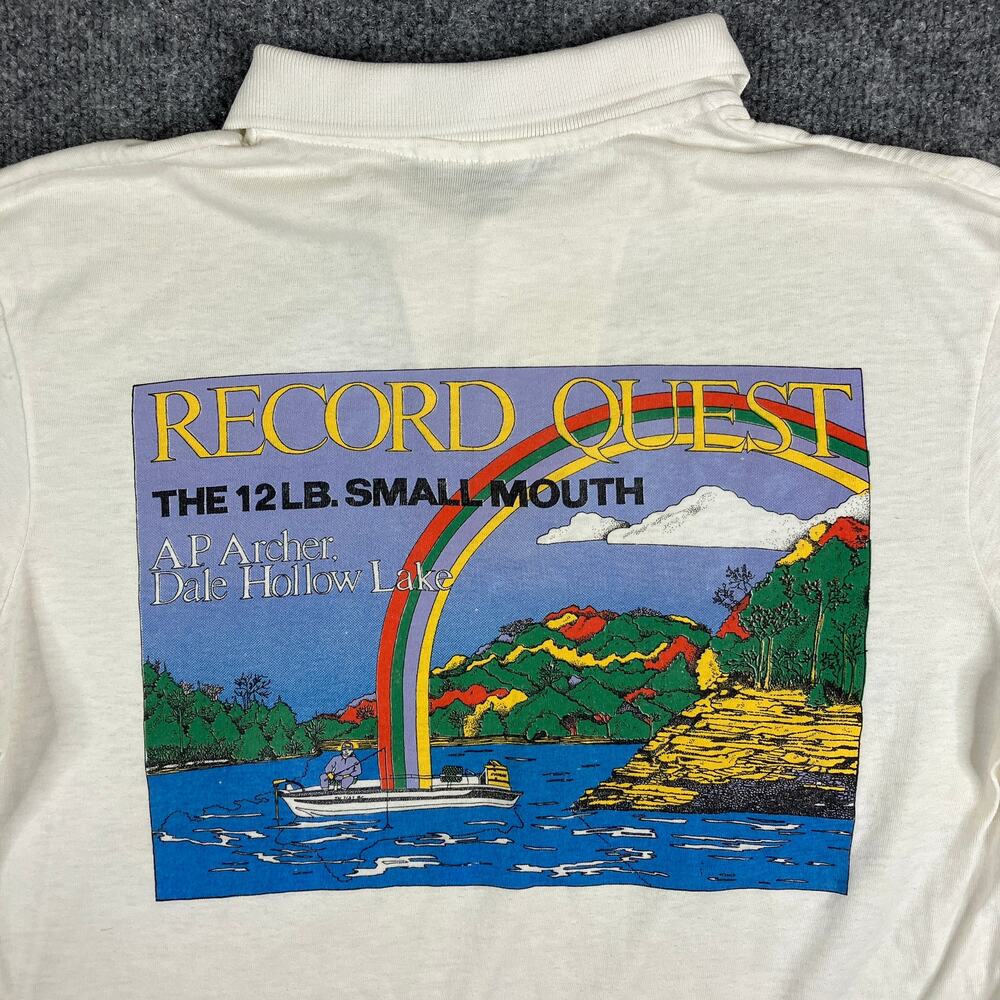 Hanes Polo Mens Size L White Record Quest Embroidered Logo Short Sleeve